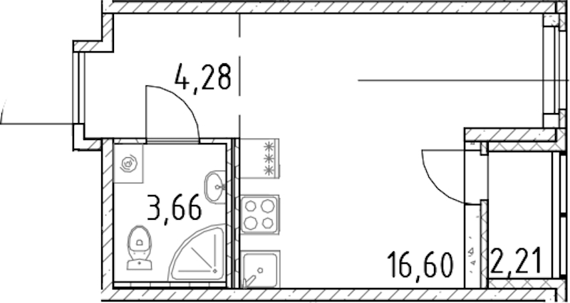 Квартира студия 24.54 м², 16/18 эт., ЖК «Город Первых»